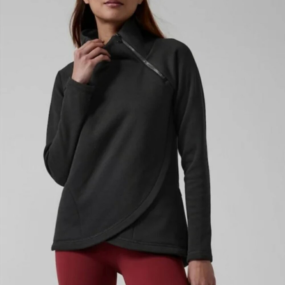 Athleta Cozy Karma Asym Pullover Black Sweater, Size XS